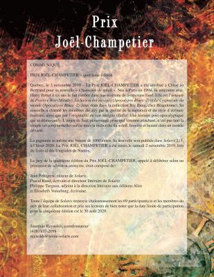 Chloé Jo Bertrand, récipiendaire du Prix Joël-Champetier (Quatrième édition)!